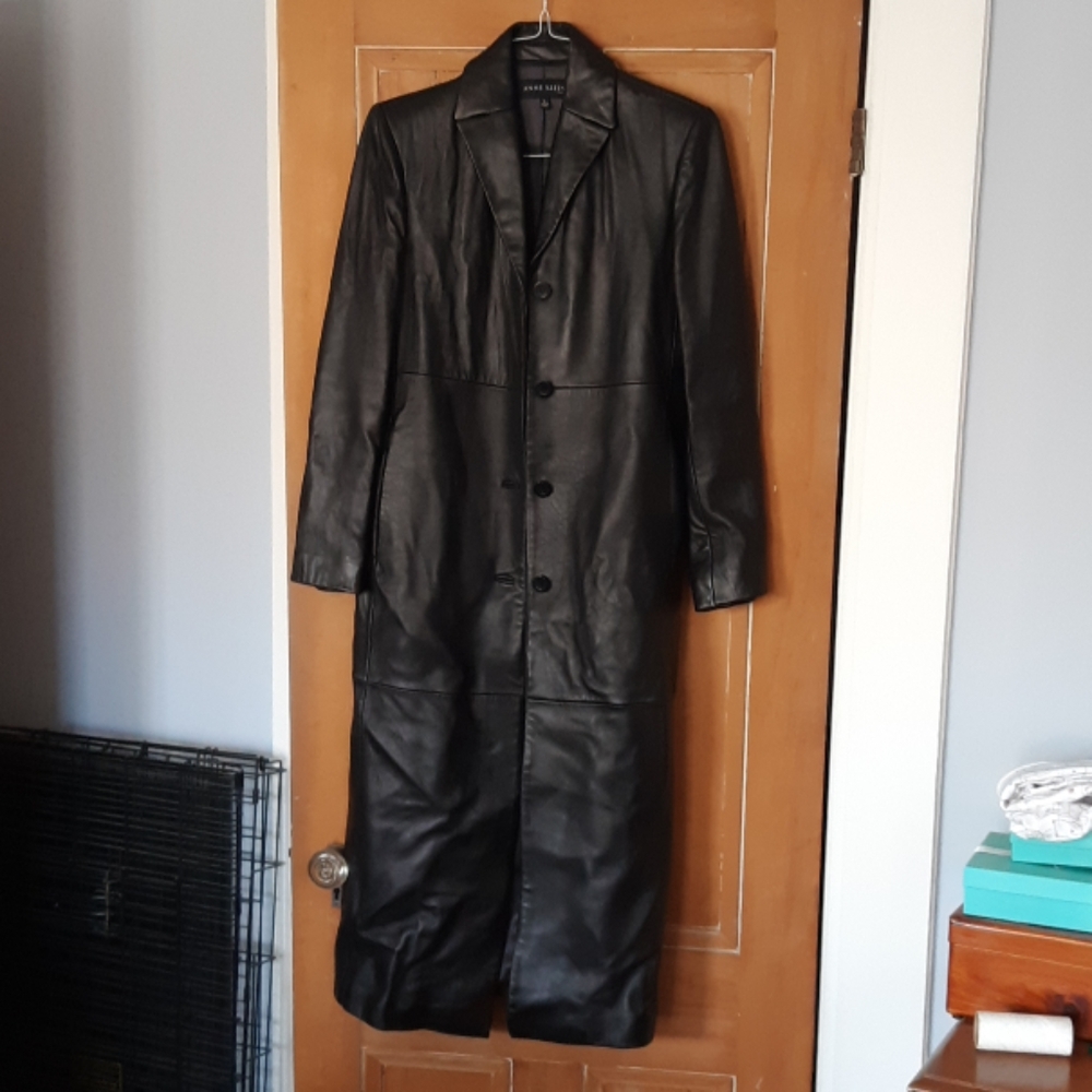 Anne Klein long leather coat